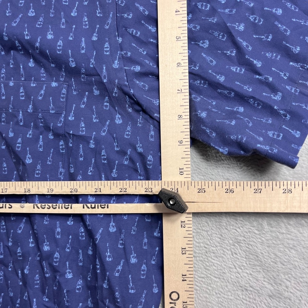Peter Millar Mens Large Blue Guitar Bottle Print Short Sleeve Button Down Shirt - Picture 4 of 8